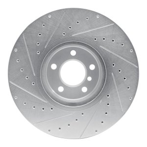 BMW X5 Brake Rotor (1) - Front Right - R1 Concepts - Drilled & Slotted - Silver - `08-`19
